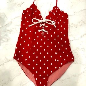 Marysia Broadway Tie Maillot in red coconut dot